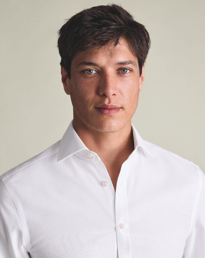 White Non-Iron Stretch Burlington Weave Cutaway Slim Fit Shirt