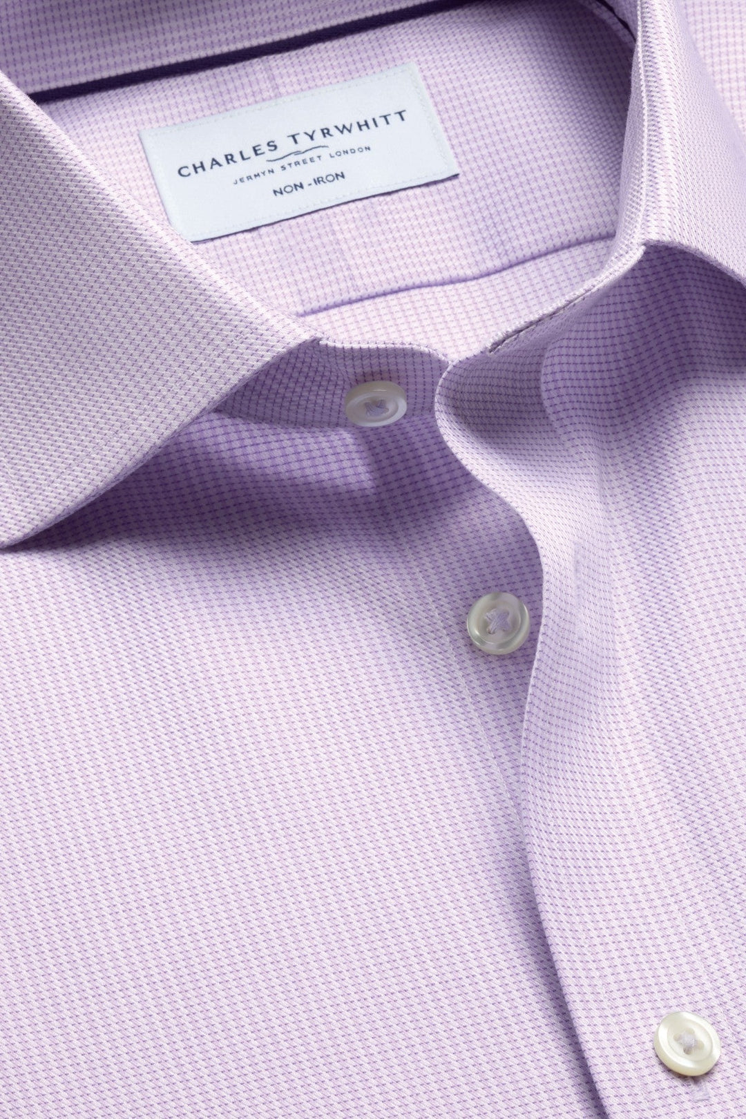 Lilac Non-Iron Stretch Greenwich Weave Cutaway Slim Fit Shirt