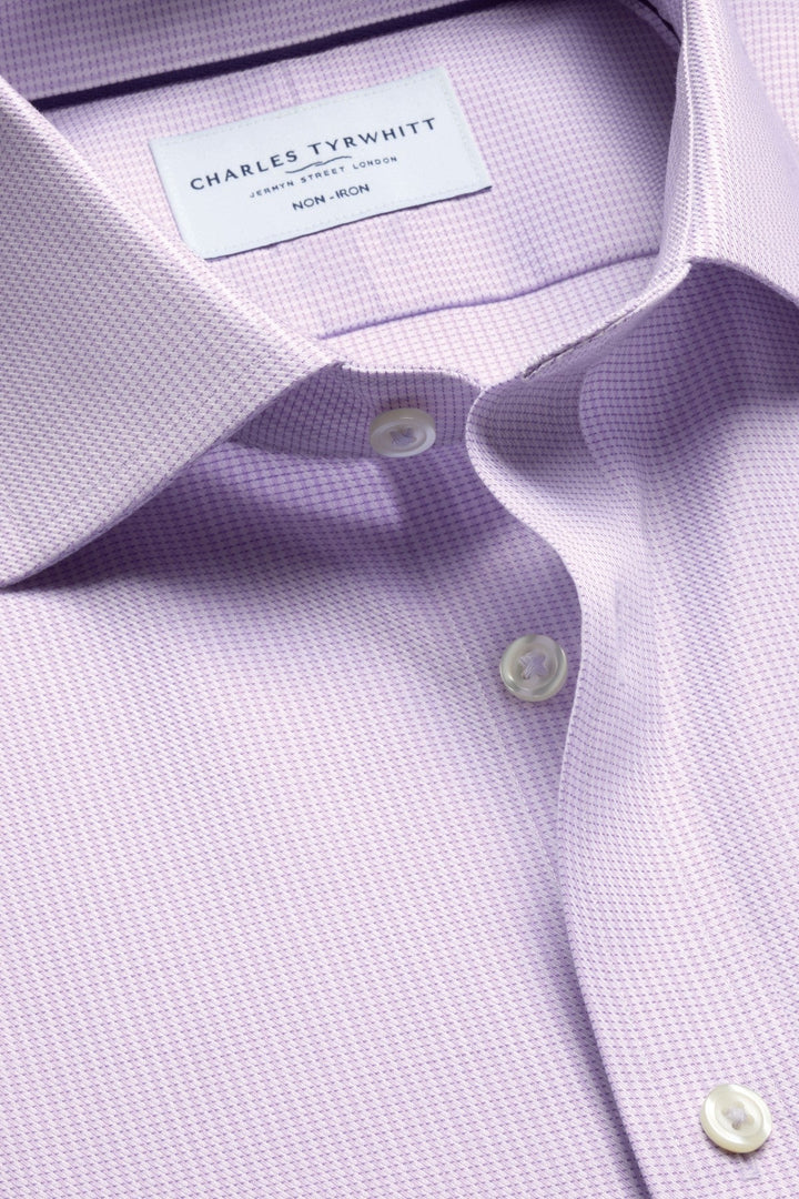 Lilac Non-Iron Stretch Greenwich Weave Cutaway Slim Fit Shirt
