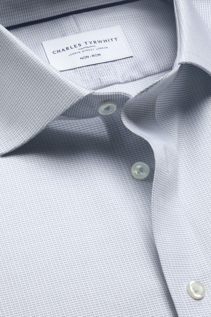 Silver Grey Non-Iron Stretch Greenwich Weave Cutaway Slim Fit Shirt