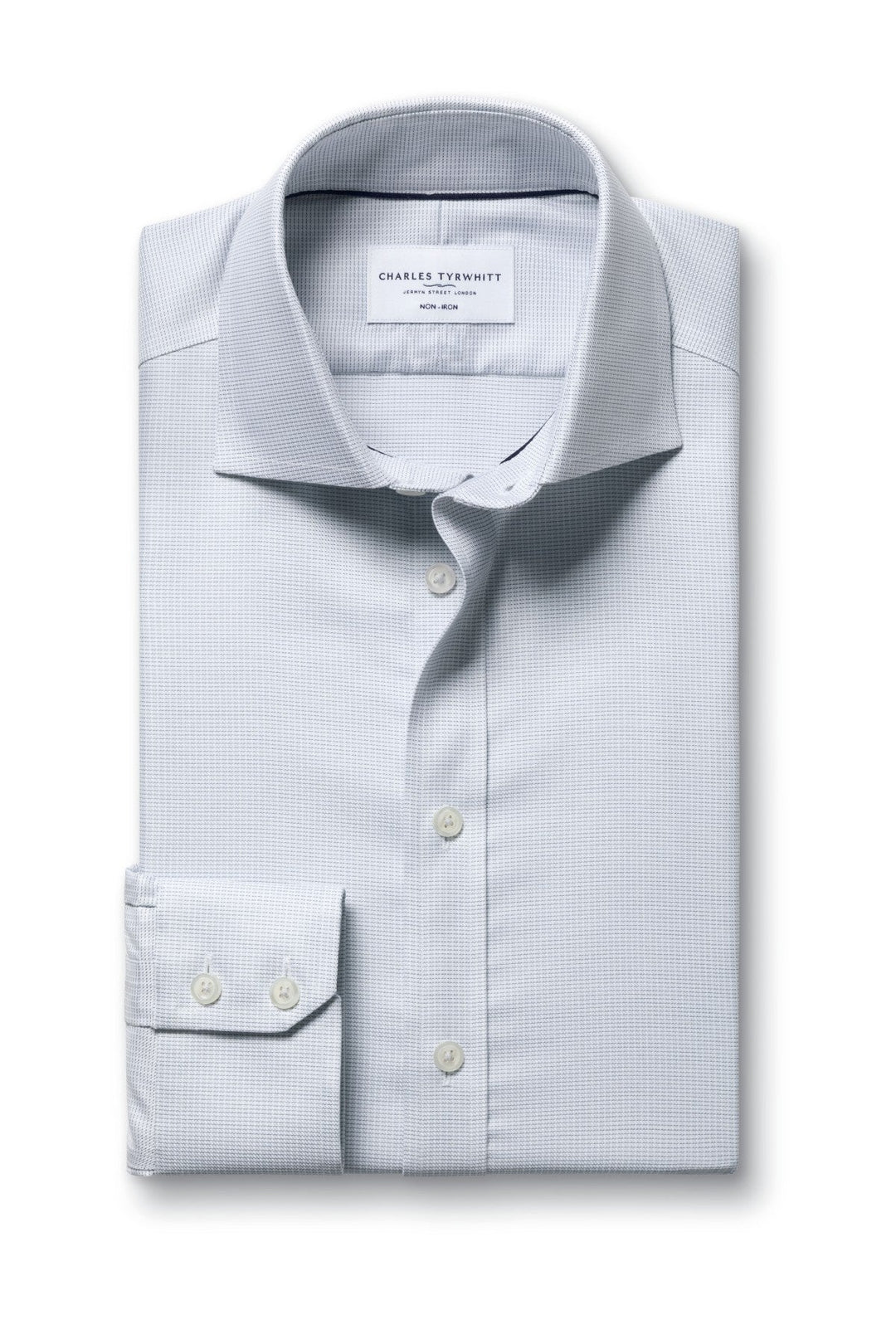 Silver Grey Non-Iron Stretch Greenwich Weave Cutaway Slim Fit Shirt