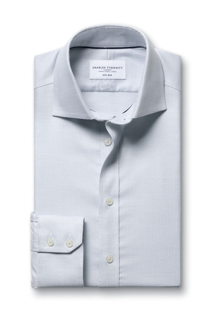 Silver Grey Non-Iron Stretch Greenwich Weave Cutaway Slim Fit Shirt