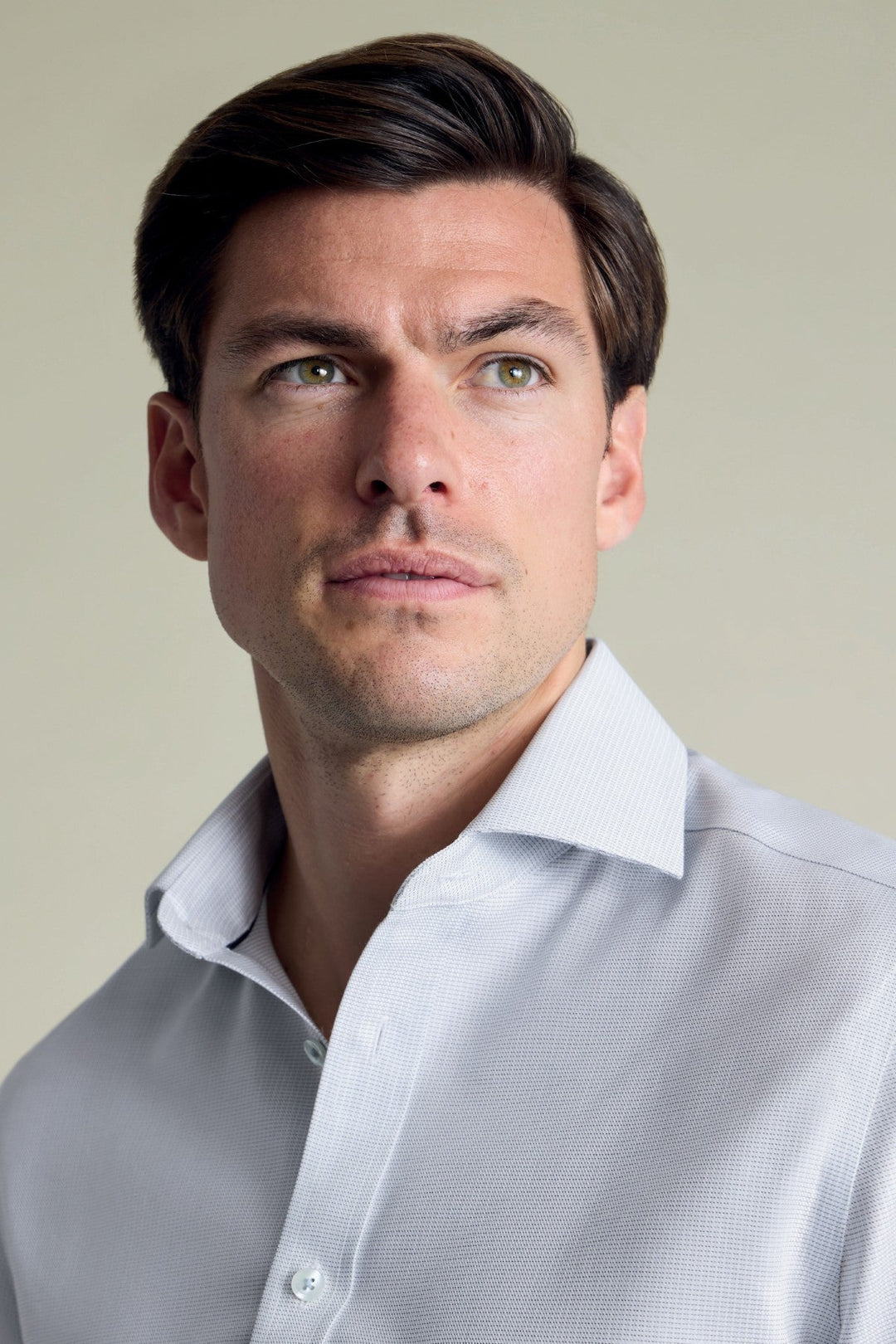 Silver Grey Non-Iron Stretch Greenwich Weave Cutaway Slim Fit Shirt