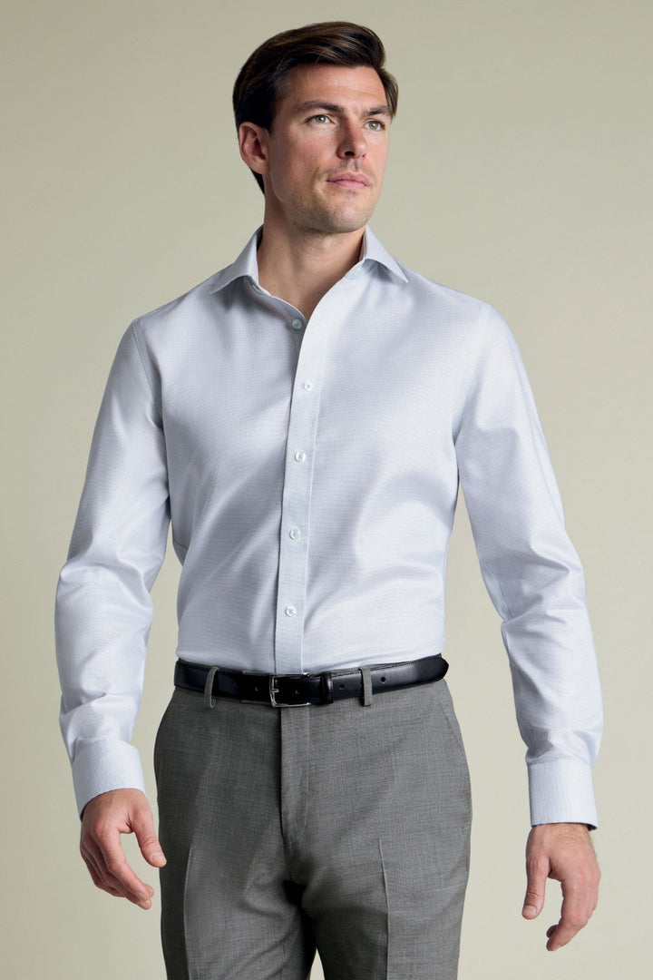 Silver Grey Non-Iron Stretch Greenwich Weave Cutaway Slim Fit Shirt