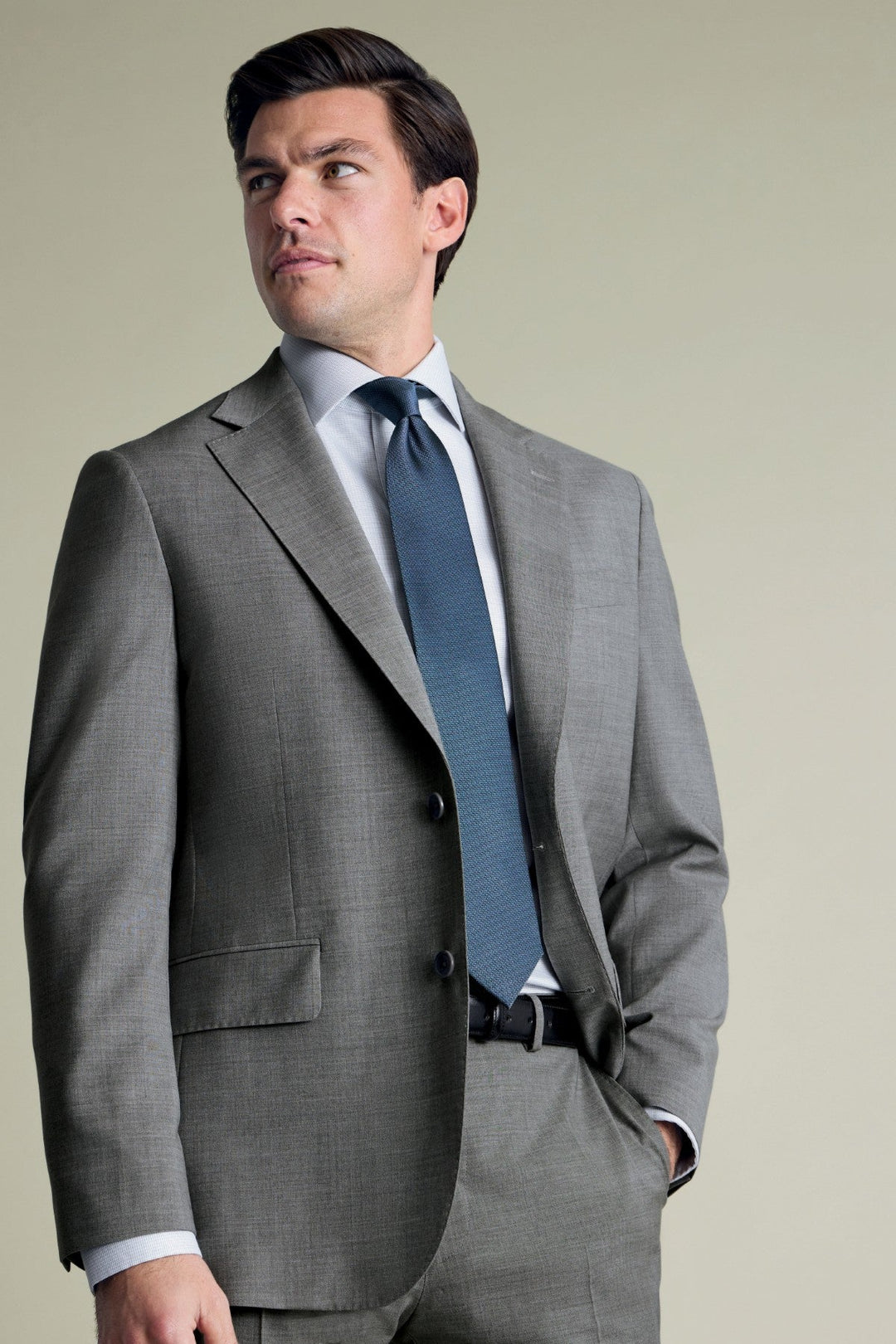 Silver Grey Non-Iron Stretch Greenwich Weave Cutaway Slim Fit Shirt