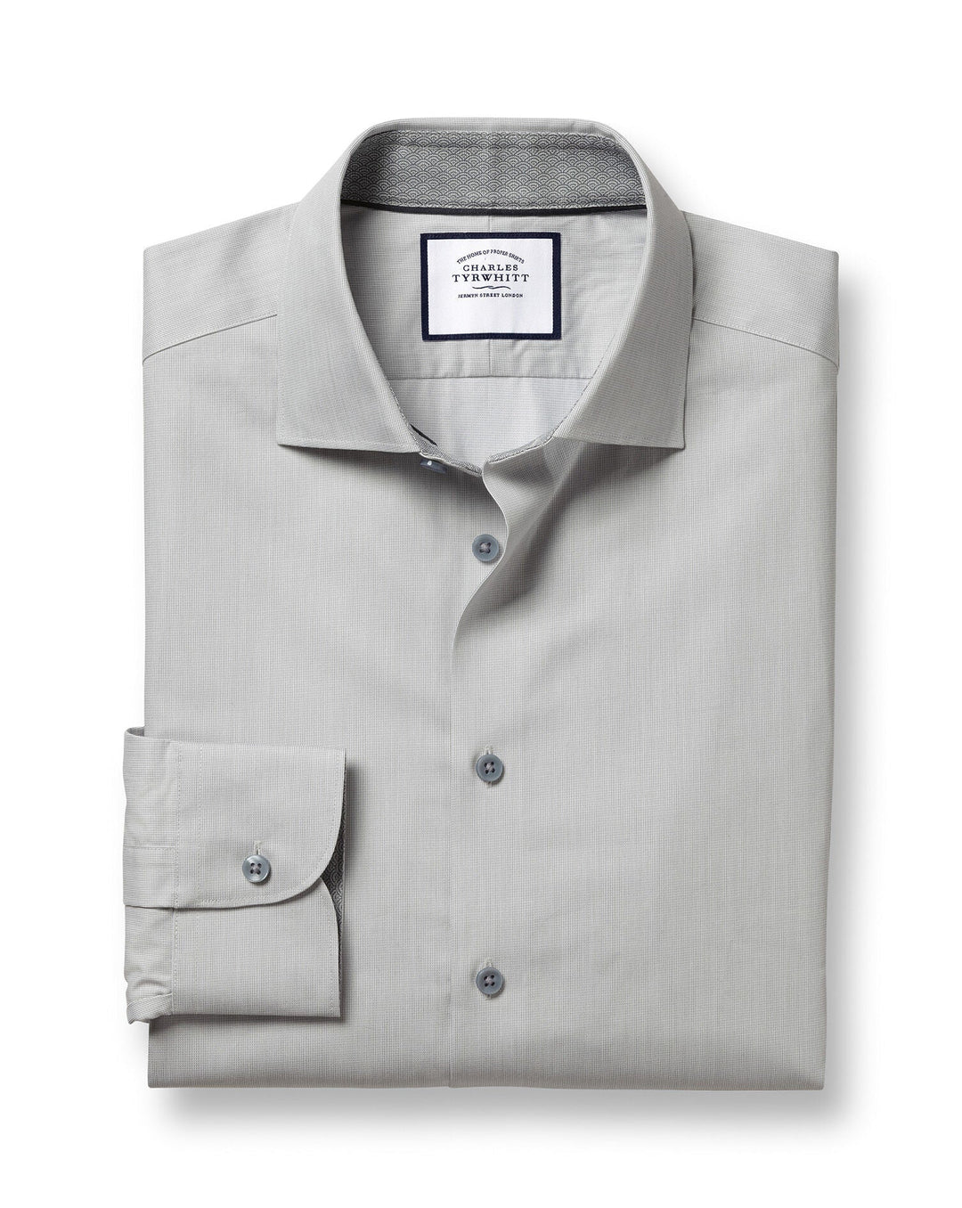 Charles Tyrwhitt Light Grey Twill With Printed Trim Classic Fit Shirt