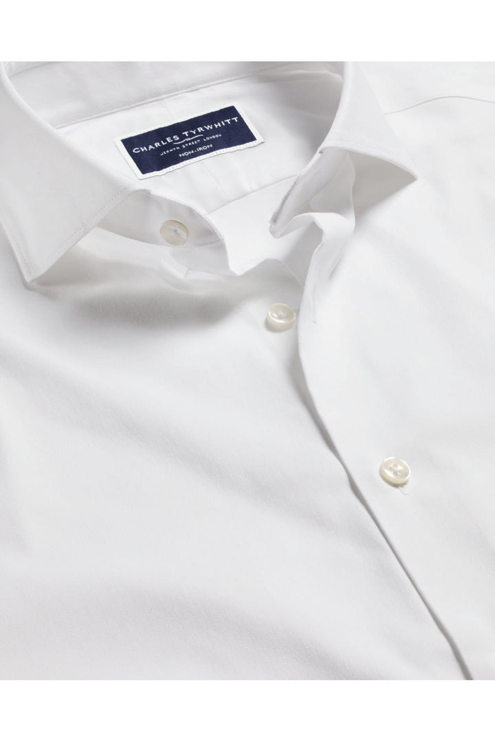 White Non-Iron Stretch Twill Slim Fit Shirt