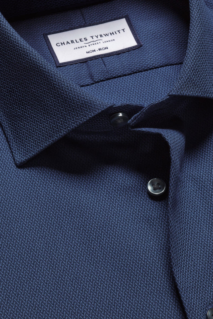Denim Blue Non-Iron Stretch Texture Slim Fit Shirt