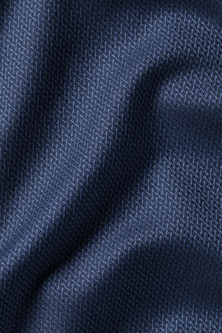 Denim Blue Non-Iron Stretch Texture Slim Fit Shirt