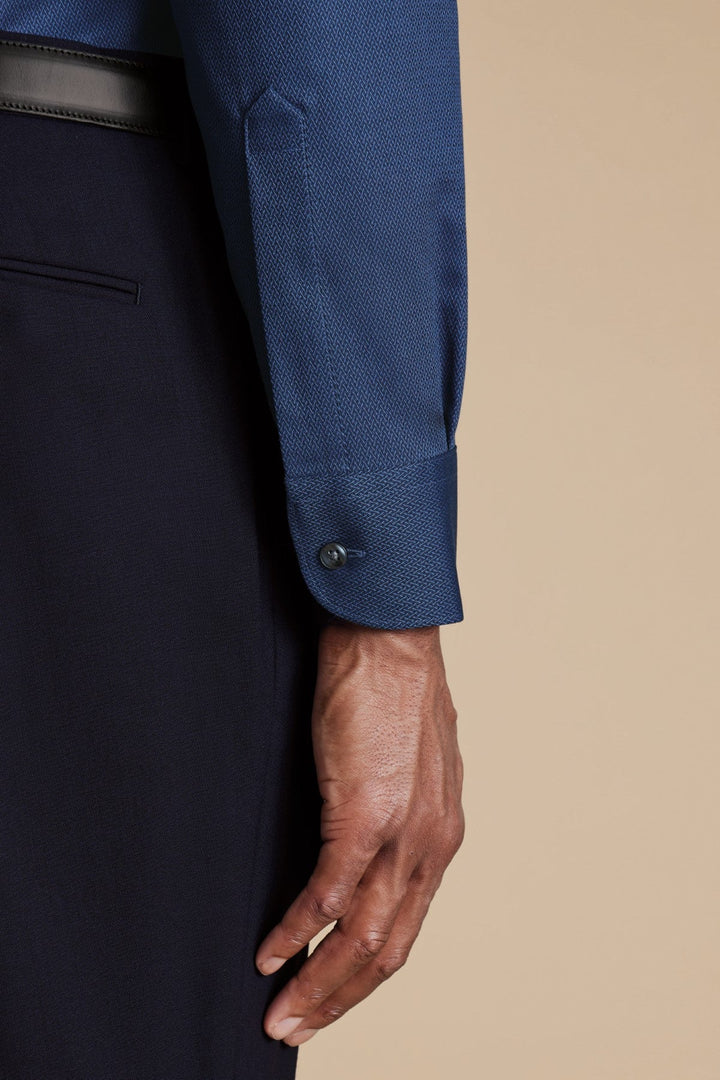 Denim Blue Non-Iron Stretch Texture Slim Fit Shirt