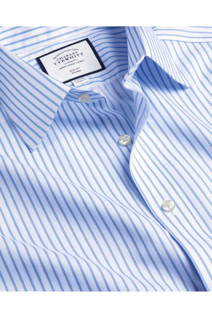 Cornflower Blue Stripe Non-Iron Twill Slim Fit Shirt