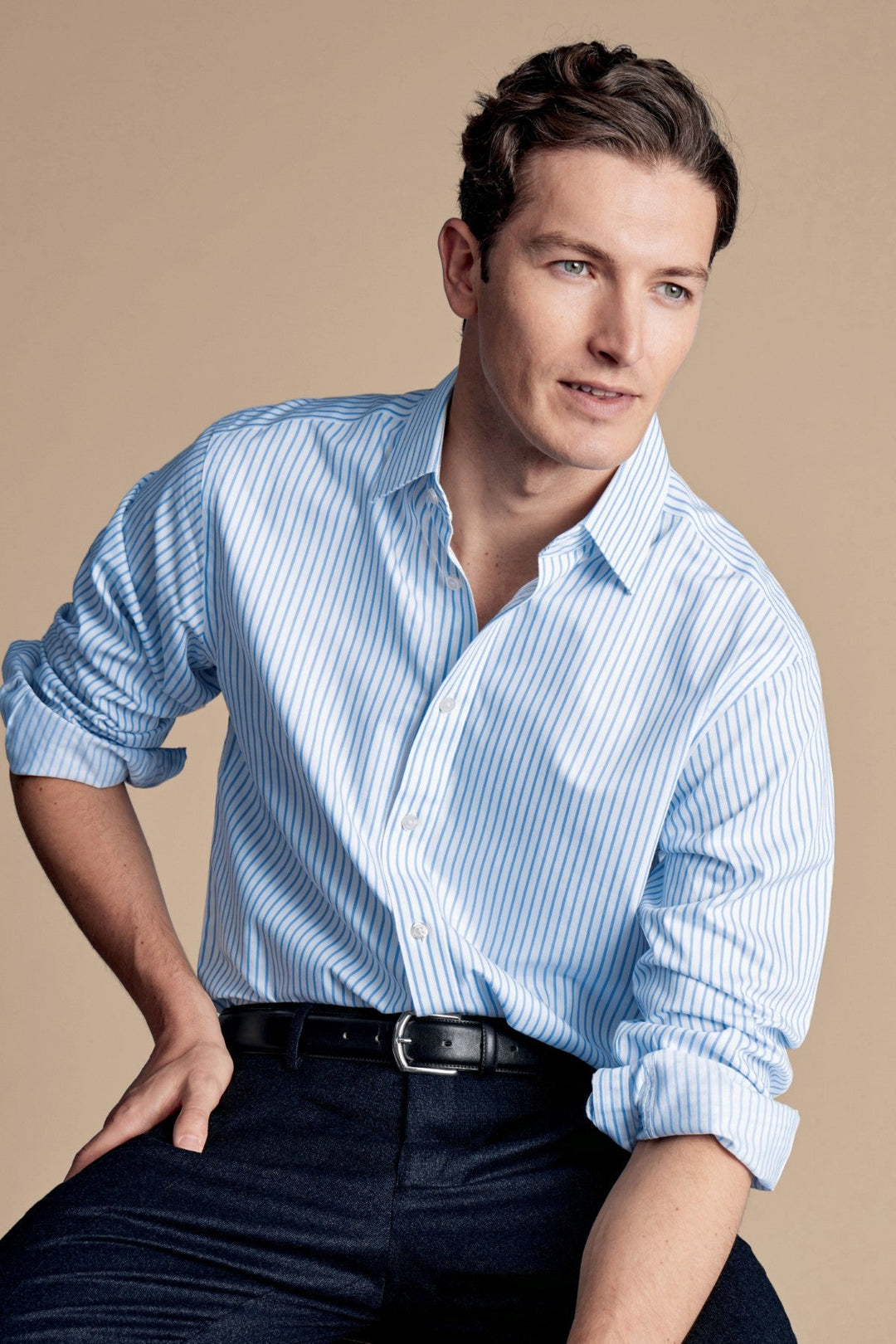 Cornflower Blue Stripe Non-Iron Twill Slim Fit Shirt