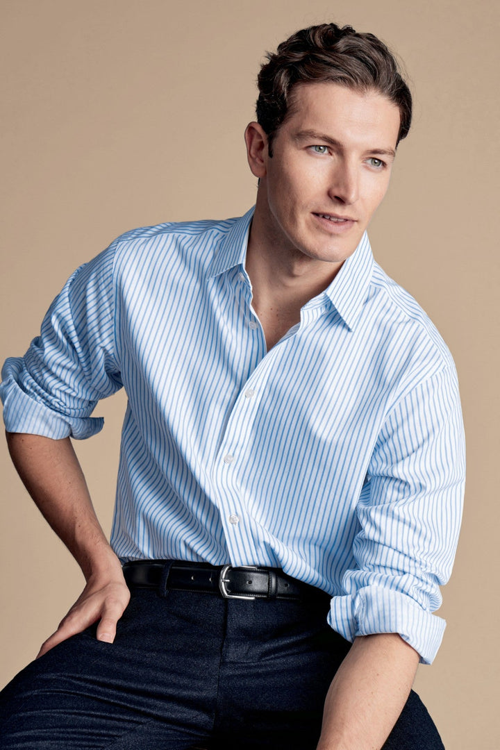 Cornflower Blue Stripe Non-Iron Twill Slim Fit Shirt