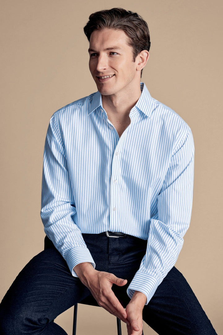 Cornflower Blue Stripe Non-Iron Twill Slim Fit Shirt