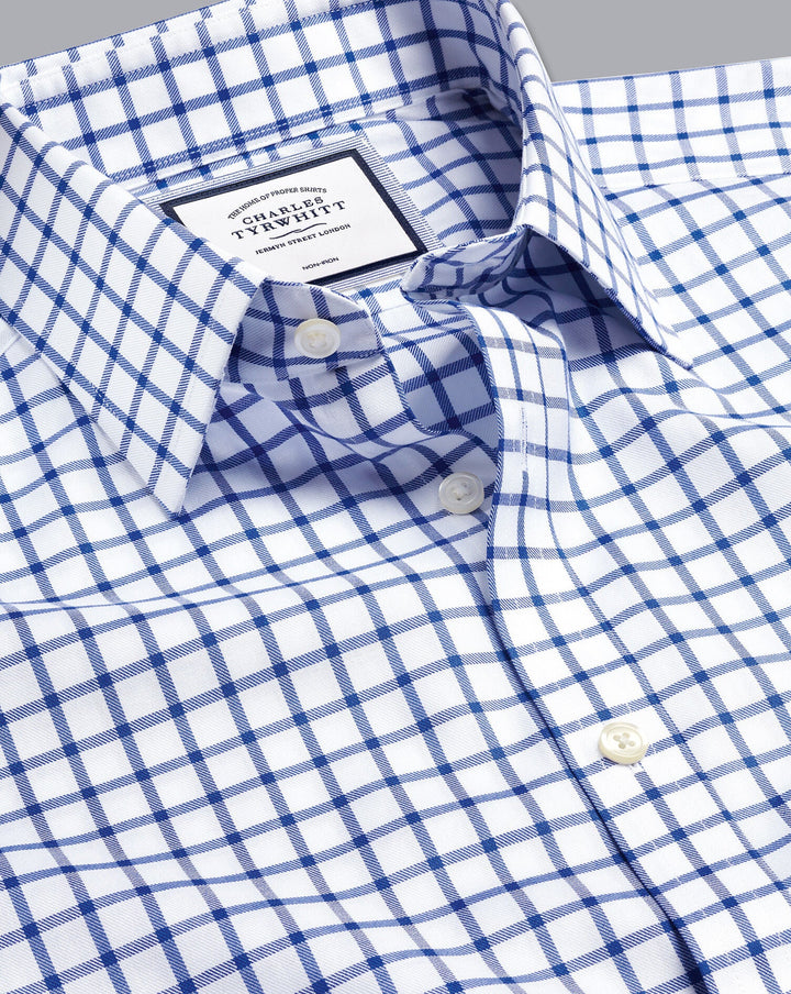 Cobalt Blue Non Iron Twill Grid Check Slim Fit