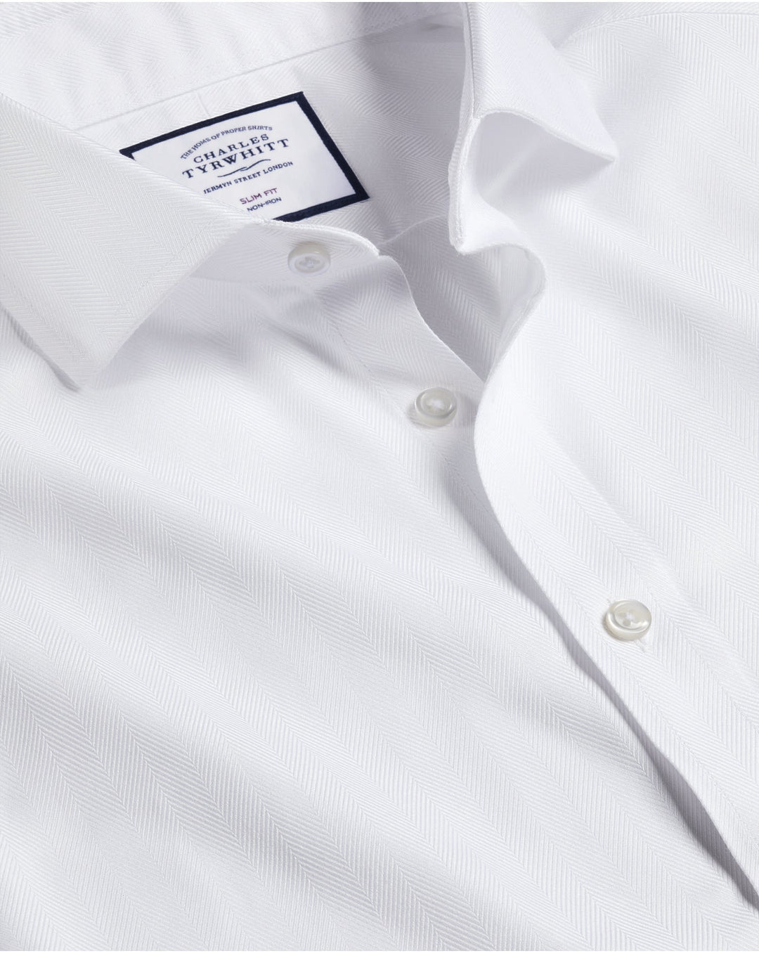 White Slim Fit Cutaway Non-Iron Herringbone Shirt