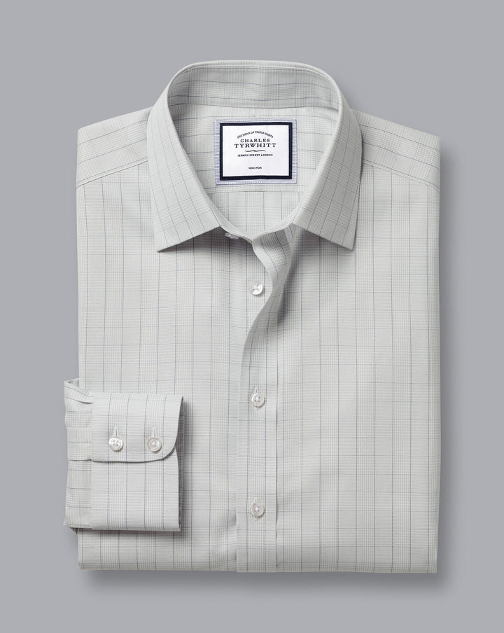 Charles Tyrwhitt Silver Grey Non-Iron Twill Prince Of Wales Check Slim Fit Shirt