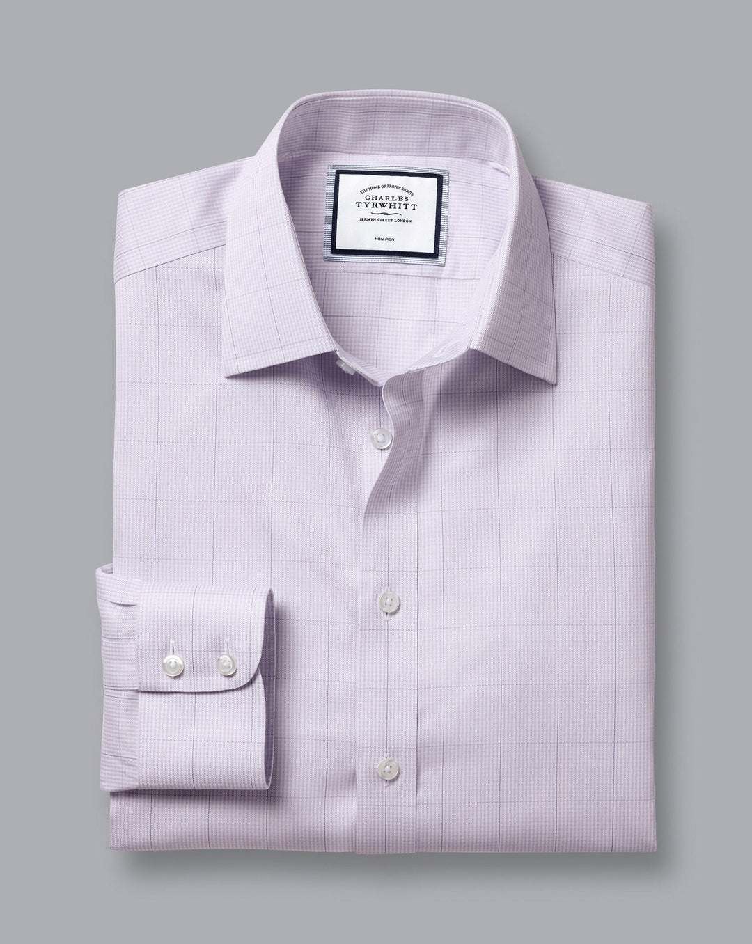 Charles Tyrwhitt Lavender Purple Non-Iron Twill Puppytooth Check Slim Fit Shirt