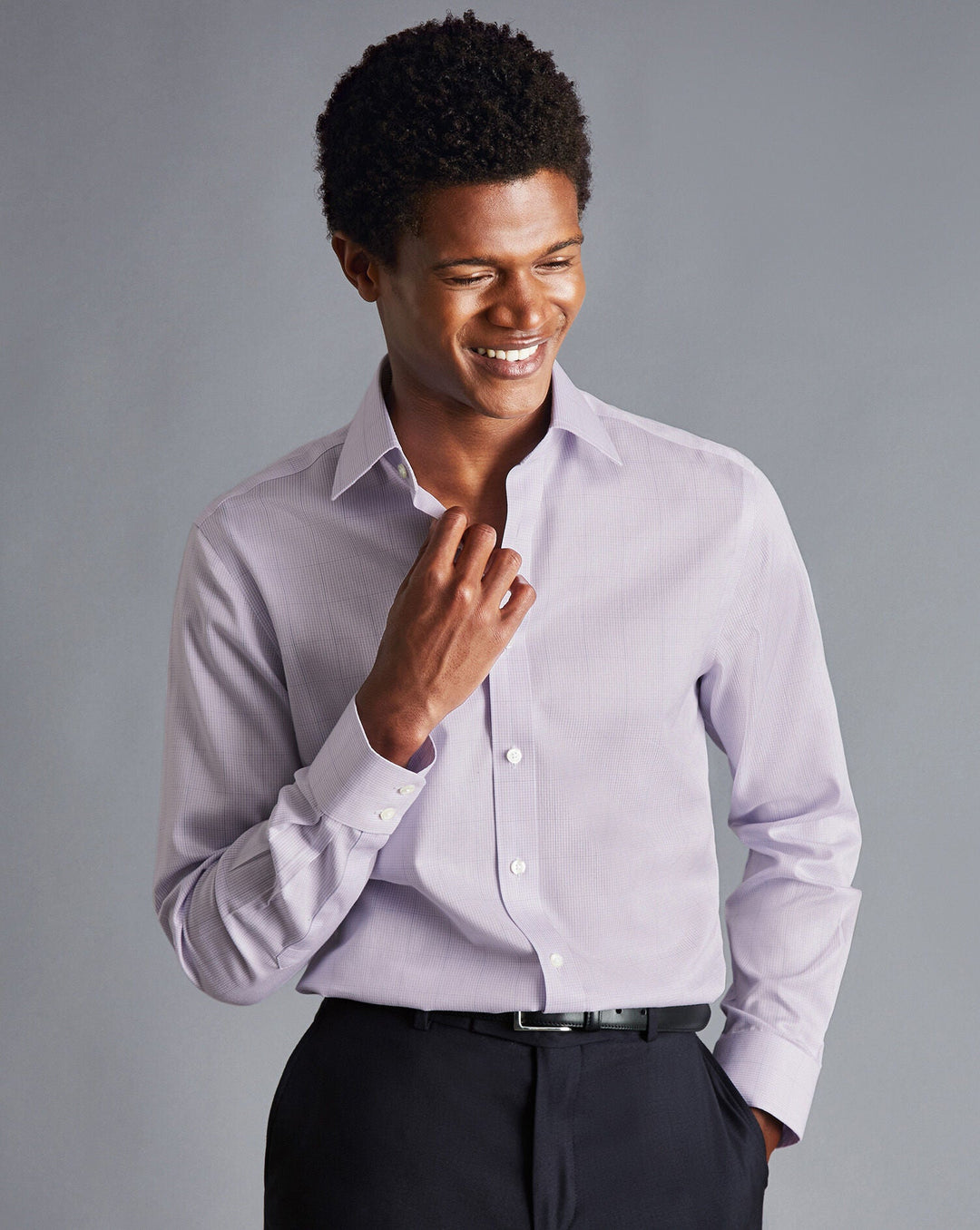 Charles Tyrwhitt Lavender Purple Non-Iron Twill Puppytooth Check Slim Fit Shirt