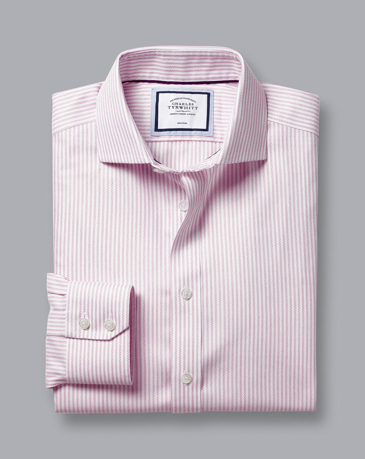 Charles Tyrwhitt Light Pink Non-Iron Richmond Weave Stripe Cutaway Slim Fit Shirt