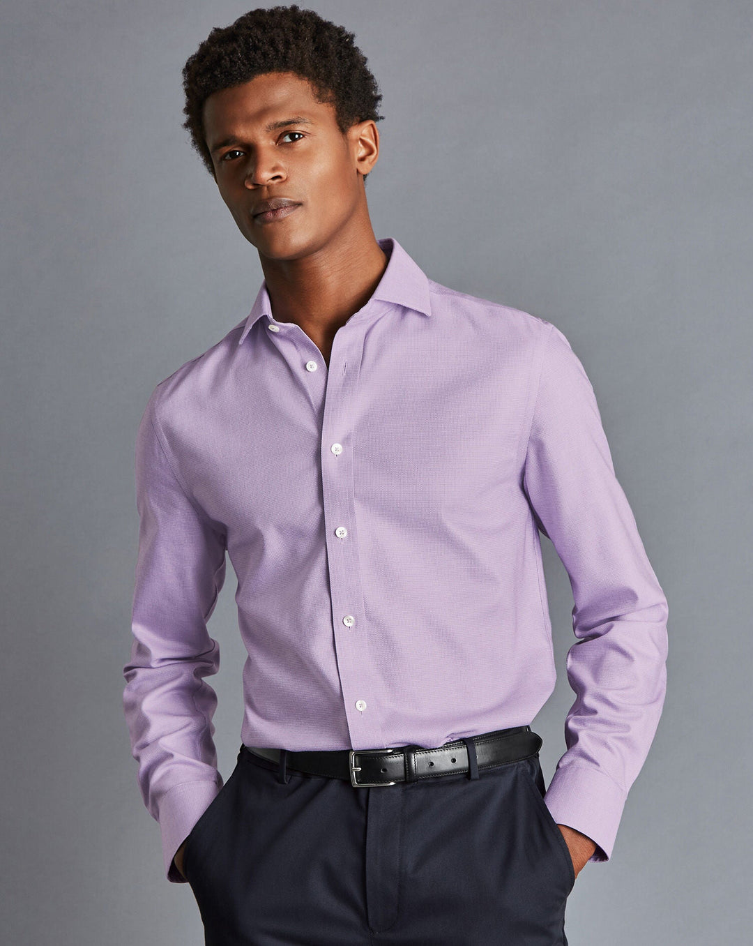 Charles Tyrwhitt Mauve Purple Non-Iron Richmond Weave Cutaway Slim Fit Shirt