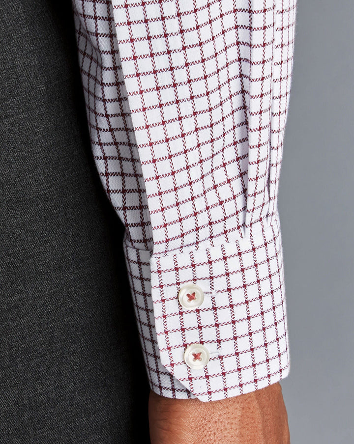 Wine Red Non-Iron Richmond Weave Windowpane Check Ca Slim Fit Shirt