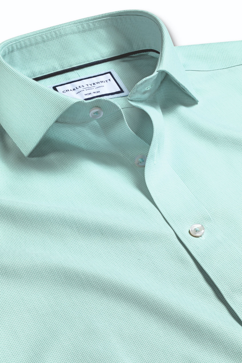 Aqua Green Non-Iron Clifton Weave Cutaway Slim Fit Shirt