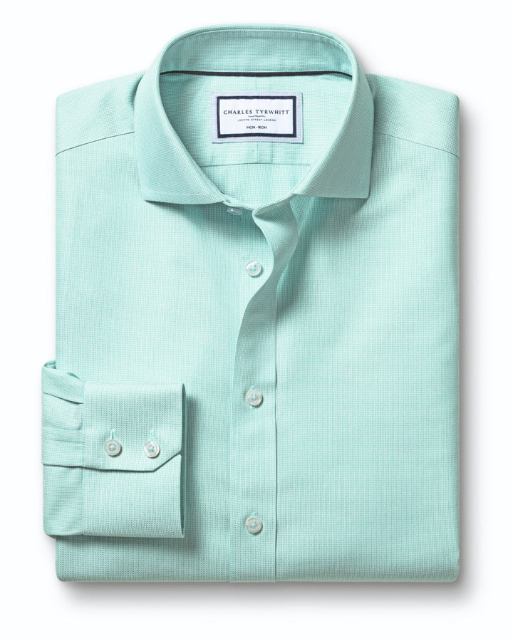 Aqua Green Non-Iron Clifton Weave Cutaway Slim Fit Shirt