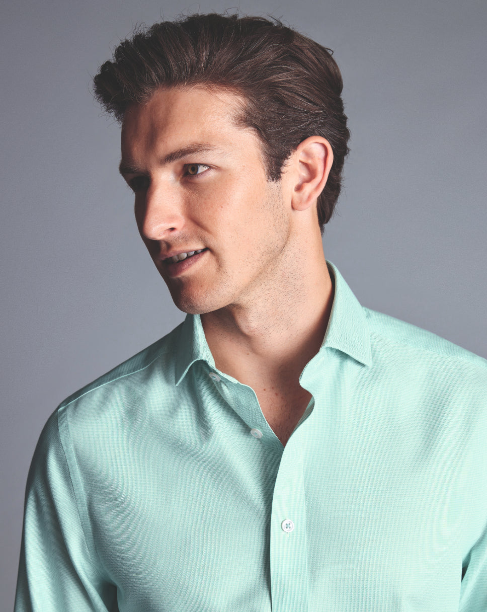 Aqua Green Non-Iron Clifton Weave Cutaway Slim Fit Shirt