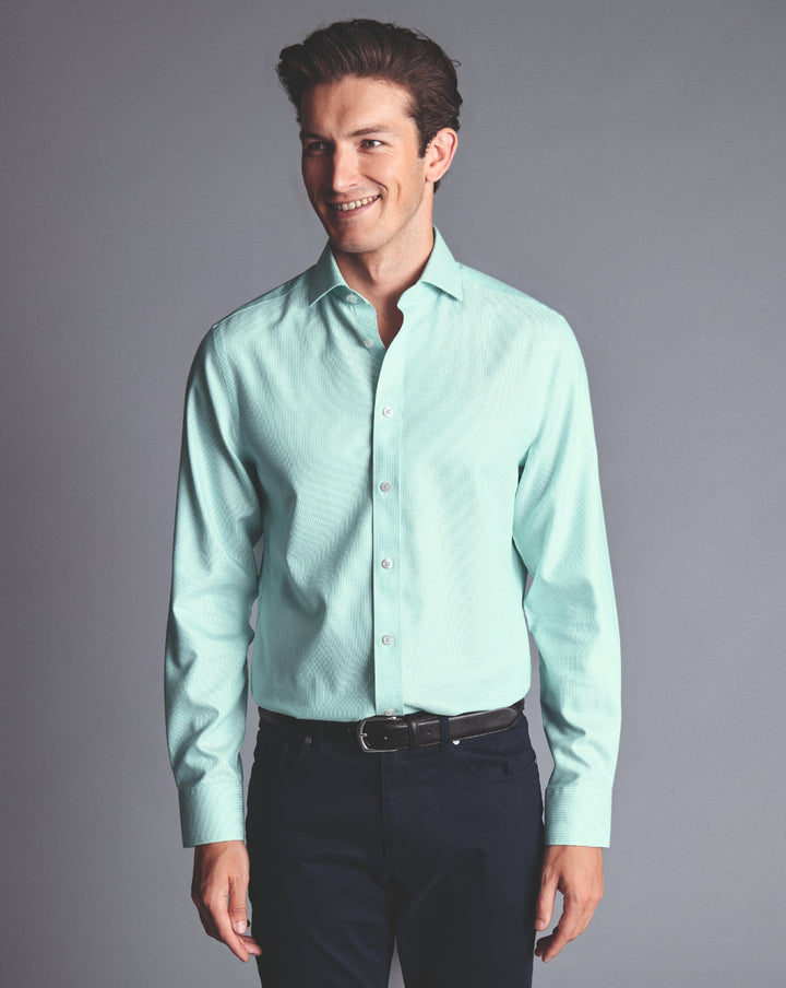 Aqua Green Non-Iron Clifton Weave Cutaway Slim Fit Shirt