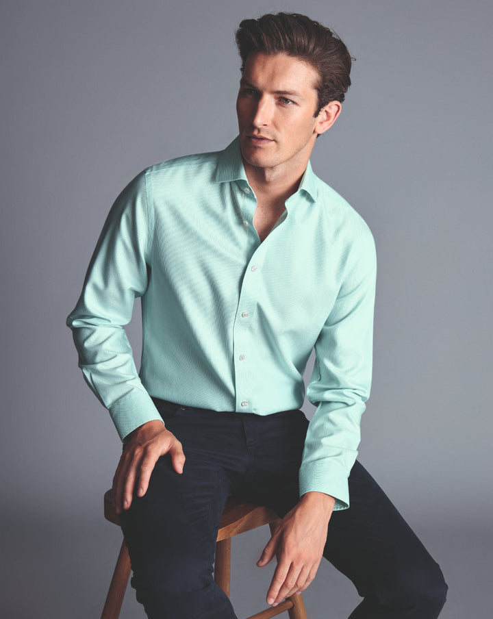 Aqua Green Non-Iron Clifton Weave Cutaway Slim Fit Shirt