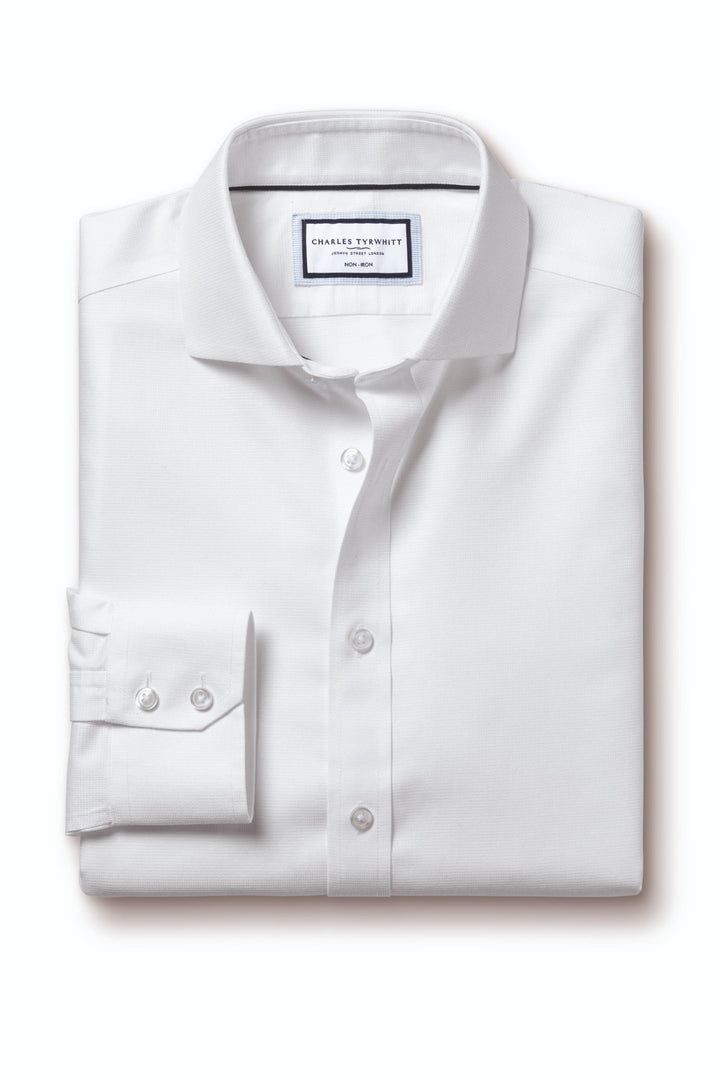 White Non-Iron Clifton Weave Cutaway Slim Fit Shirt