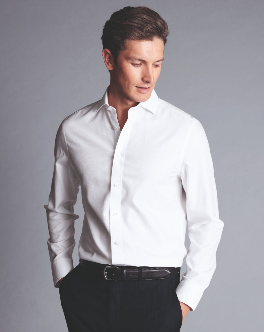 White Non-Iron Clifton Weave Cutaway Slim Fit Shirt