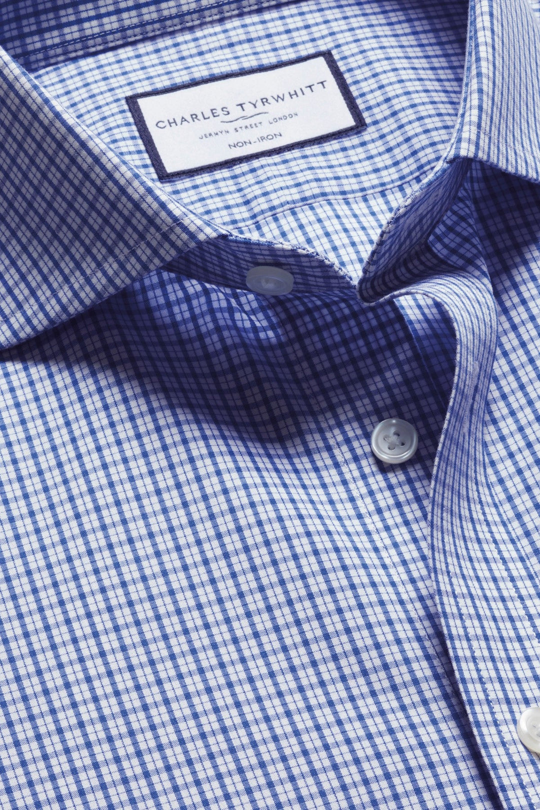 Cobalt Blue Grid Check Non-Iron Poplin Cutaway Slim Fit Shirt