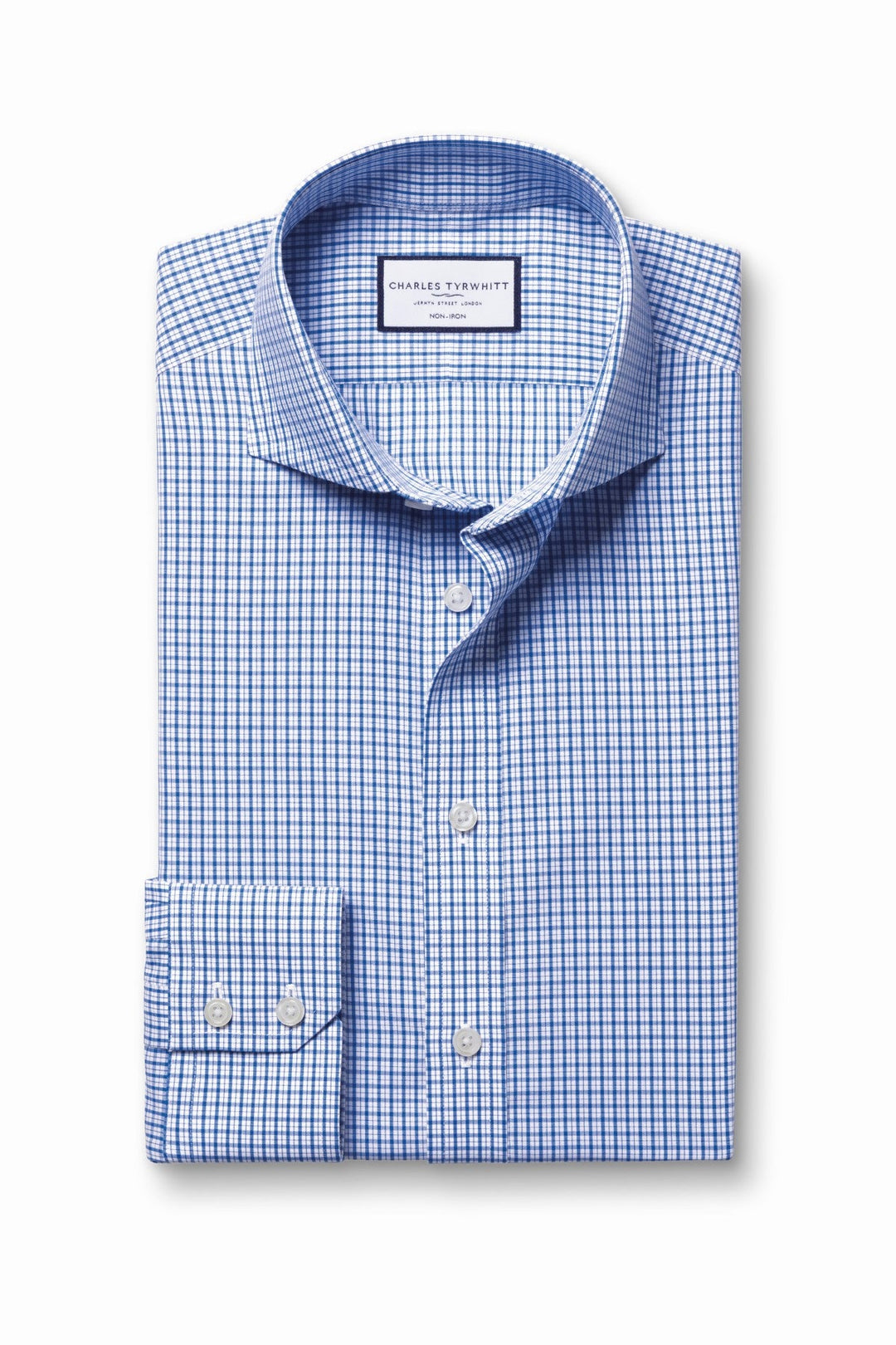 Cobalt Blue Grid Check Non-Iron Poplin Cutaway Slim Fit Shirt
