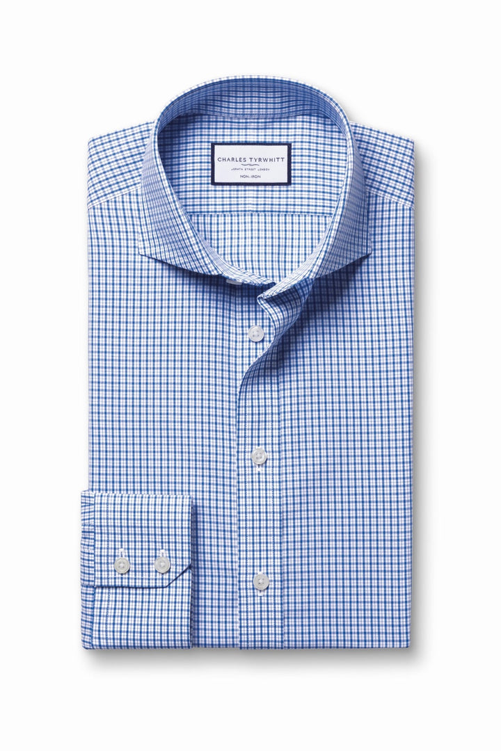 Cobalt Blue Grid Check Non-Iron Poplin Cutaway Slim Fit Shirt
