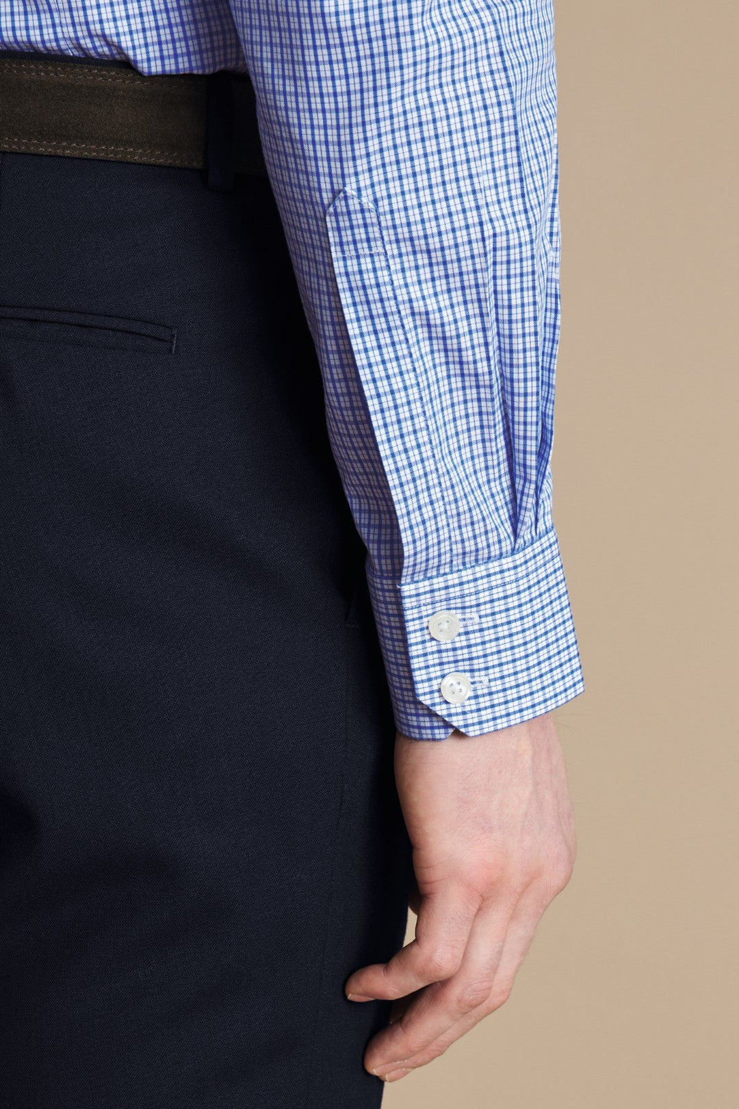 Cobalt Blue Grid Check Non-Iron Poplin Cutaway Slim Fit Shirt