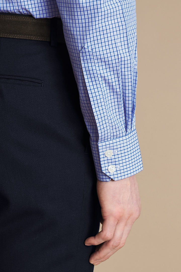 Cobalt Blue Grid Check Non-Iron Poplin Cutaway Slim Fit Shirt