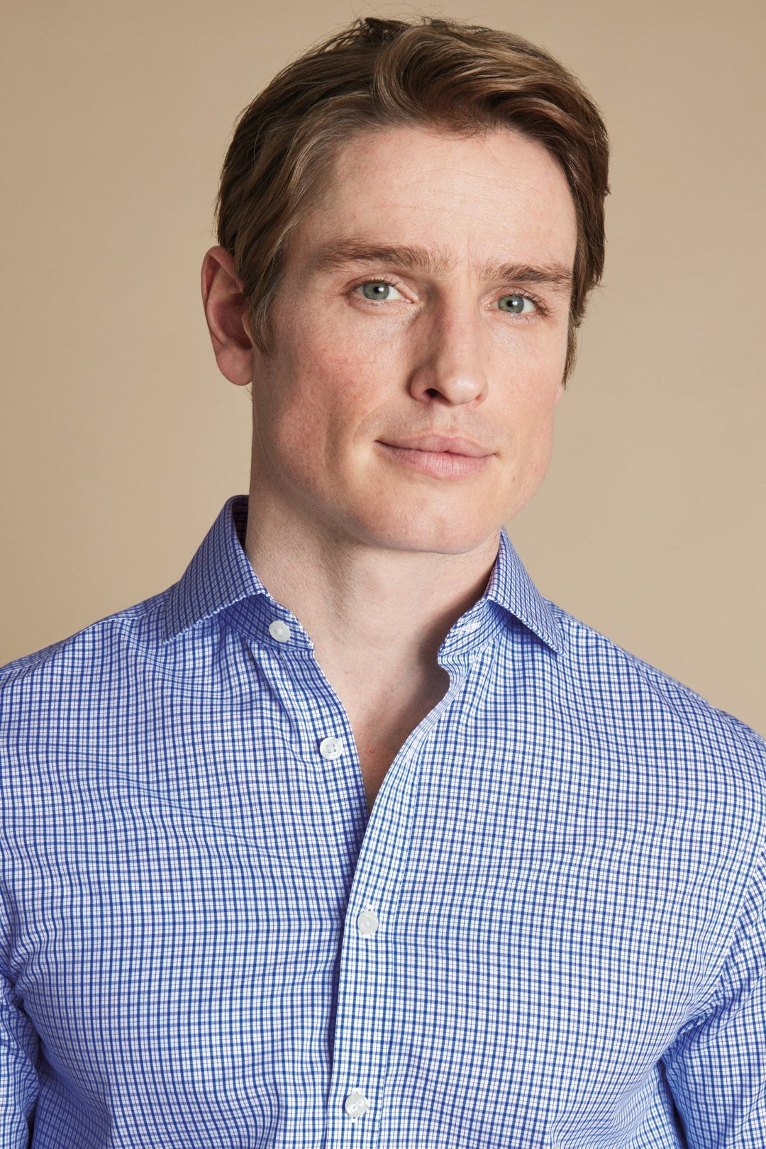 Cobalt Blue Grid Check Non-Iron Poplin Cutaway Slim Fit Shirt