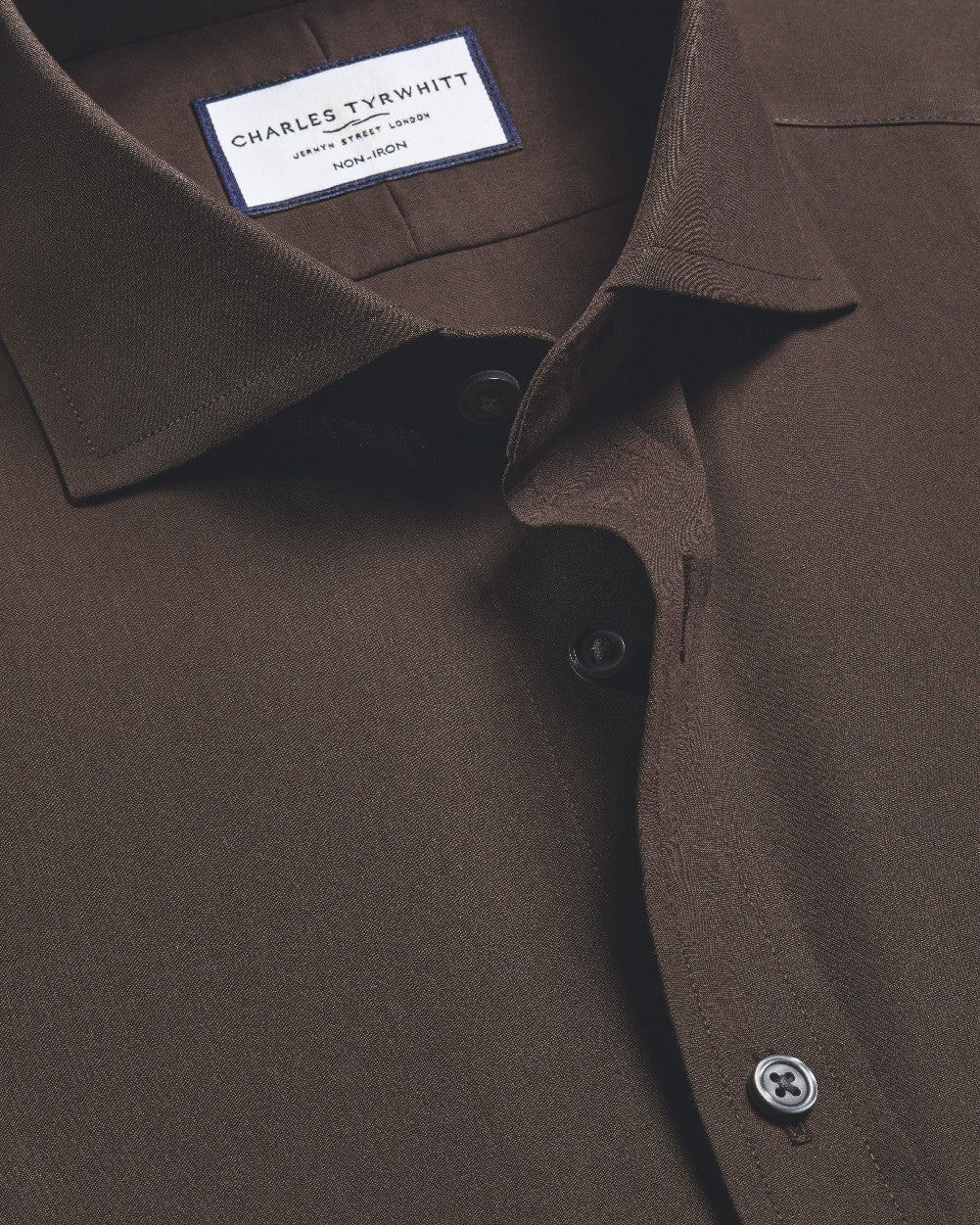 Chocolate Non-Iron Stretch Poplin Cutaway Slim Fit Shirt