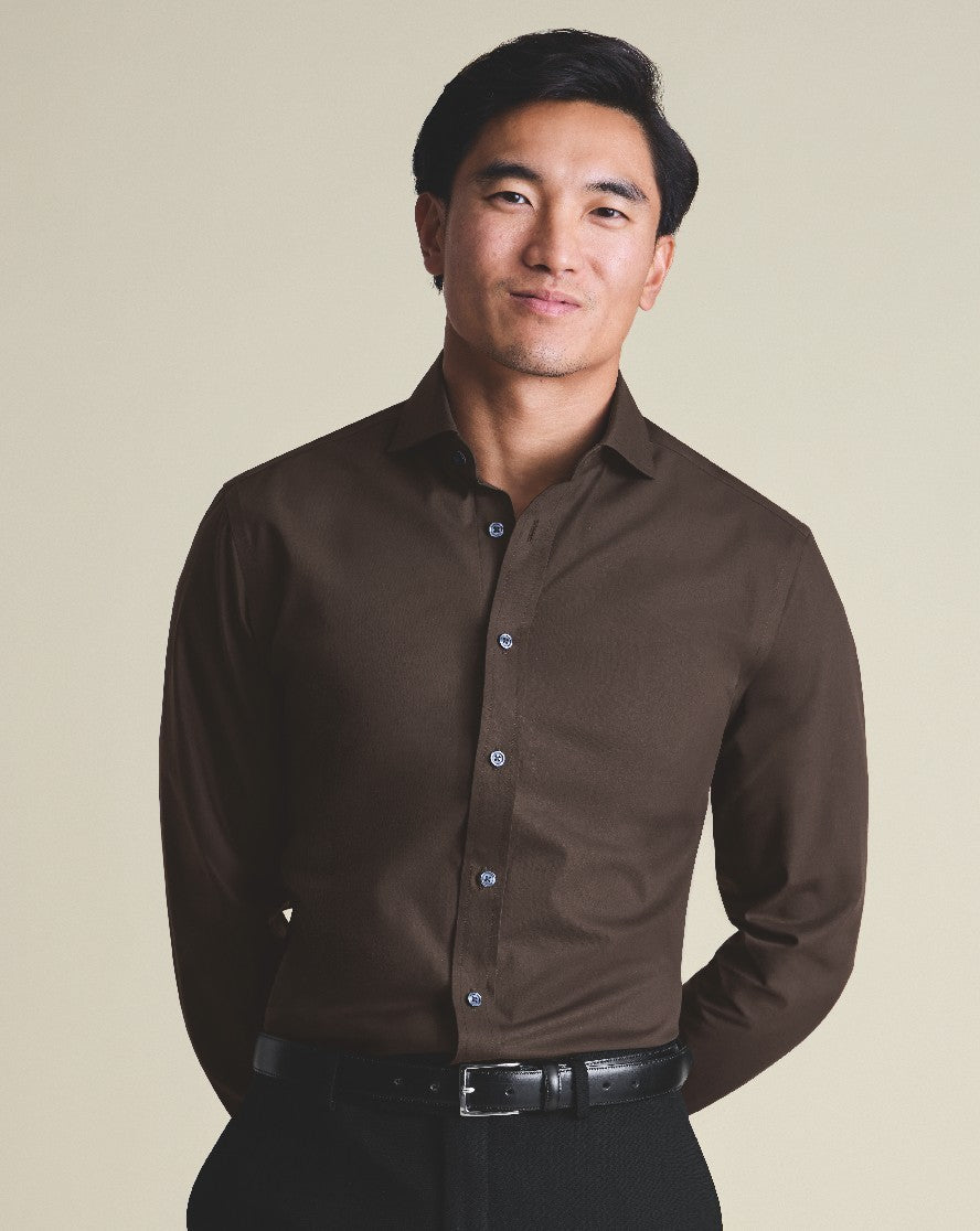 Chocolate Non-Iron Stretch Poplin Cutaway Slim Fit Shirt