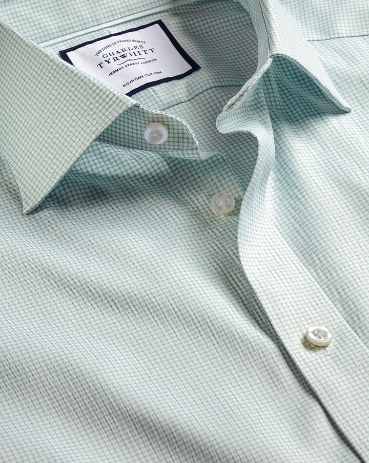 Charles Tyrwhitt Light Green Egyptian Cotton Twill Small Grid Check Slim Fit Shirt