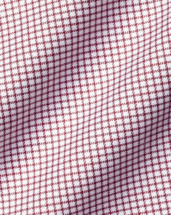 Maroon Red Egyptian Cotton Twill Small Grid Check Slim Fit Shirt