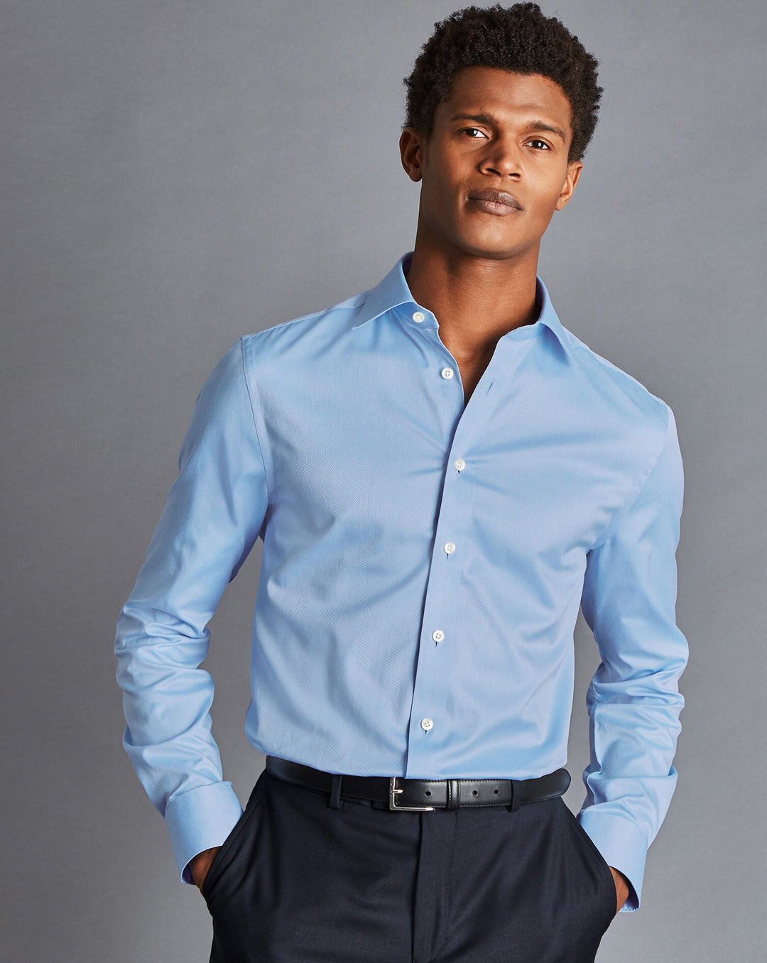 Charles Tyrwhitt Sky Blue Egyptian Cotton Hampton Weave Slim Fit Shirt