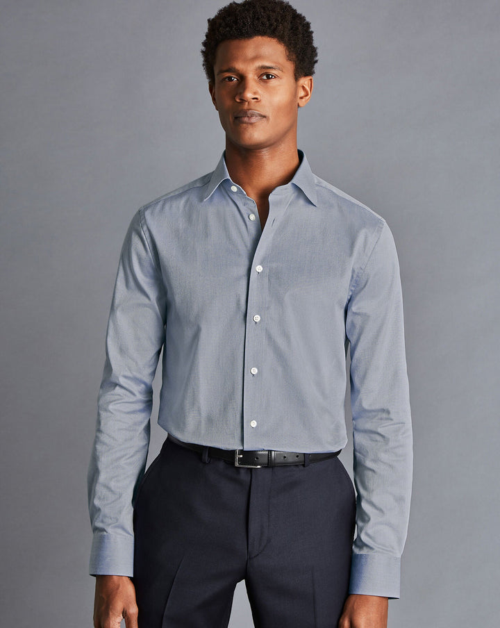 Charles Tyrwhitt Steel Blue Egyptian Cotton Hampton Weave Slim Fit Shirt