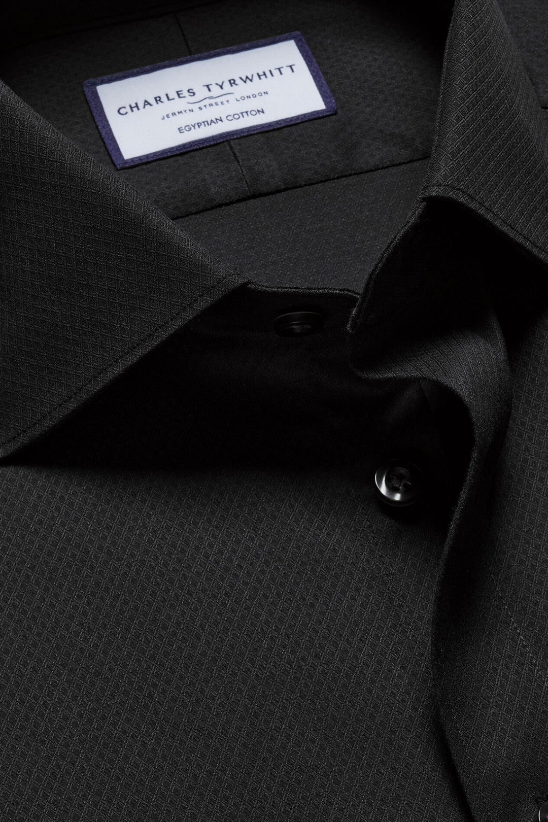 Black Egyptian Cotton Ascot Weave Slim Fit Shirt