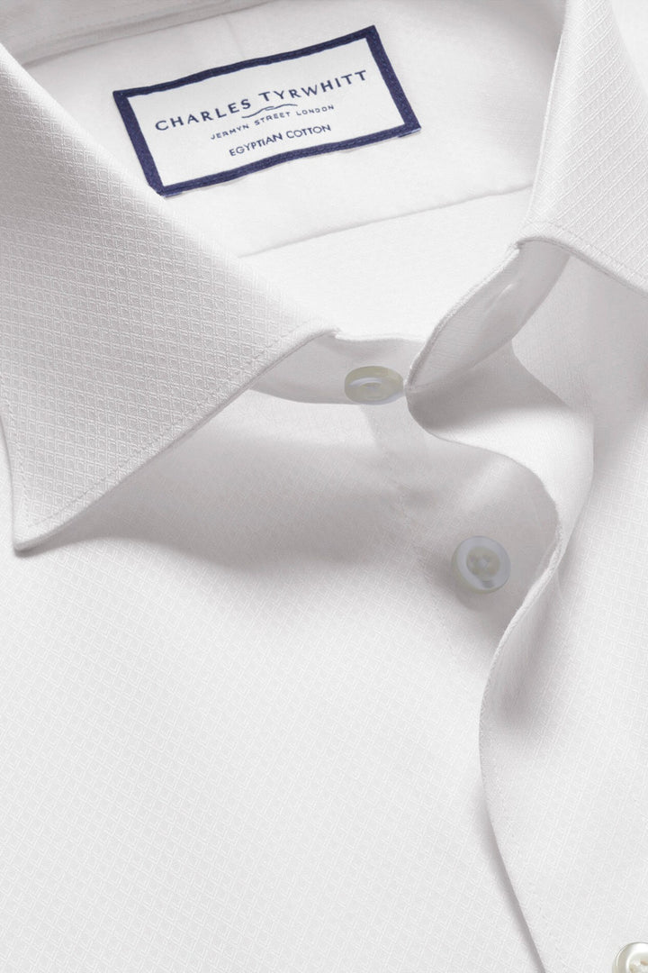 White Egyptian Cotton Ascot Weave Slim Fit Shirt