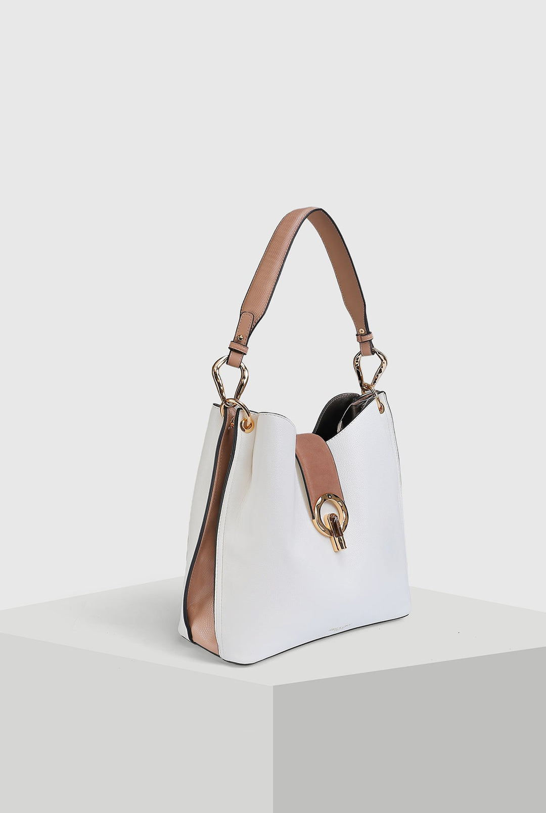 Lottie DI White/Mocha Hobo Tote