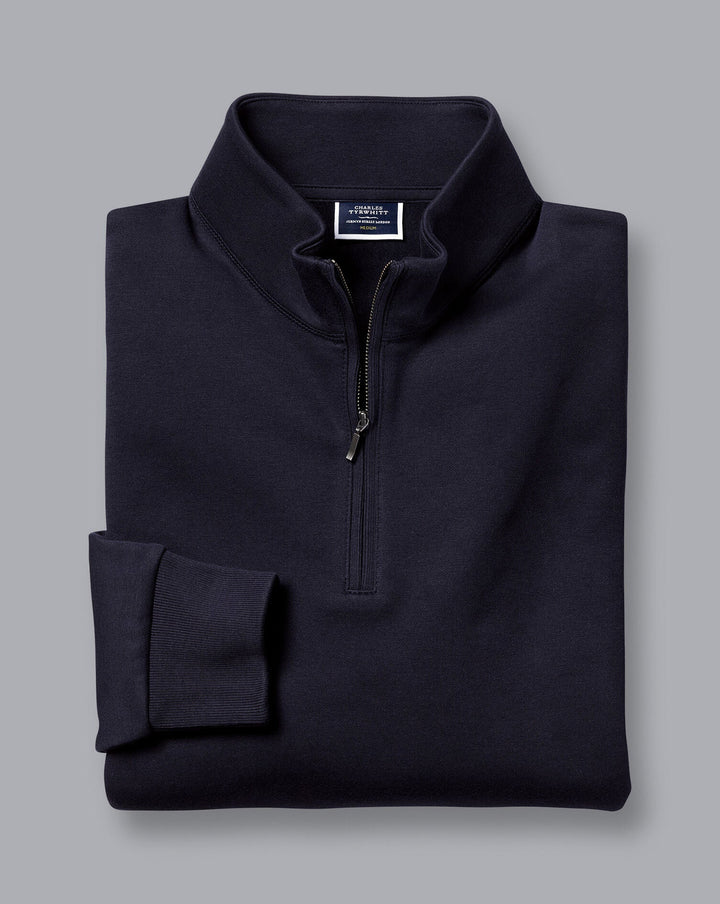 Navy Blue Zip Neck Sweat Jumper