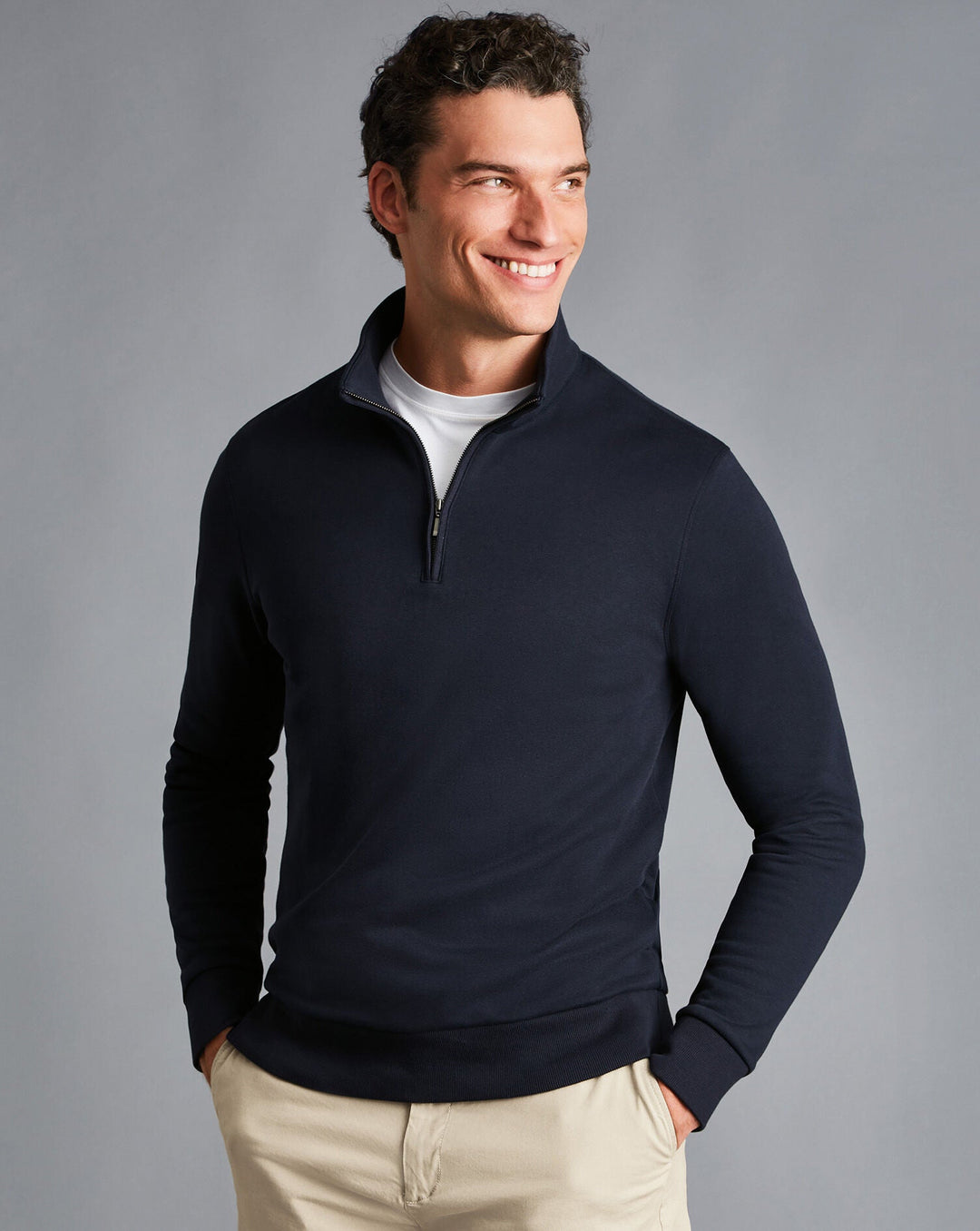 Navy Blue Zip Neck Sweat Jumper